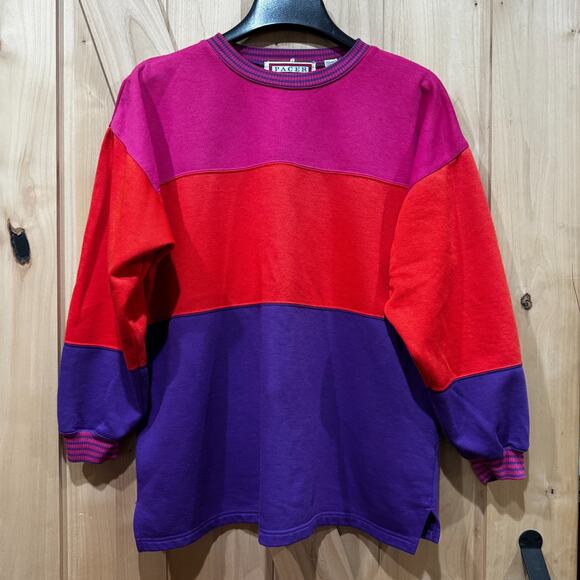 Vintage 90s Color Block Sweatshirt Pullover size Medium Pink Red Purple - Picture 11 of 11